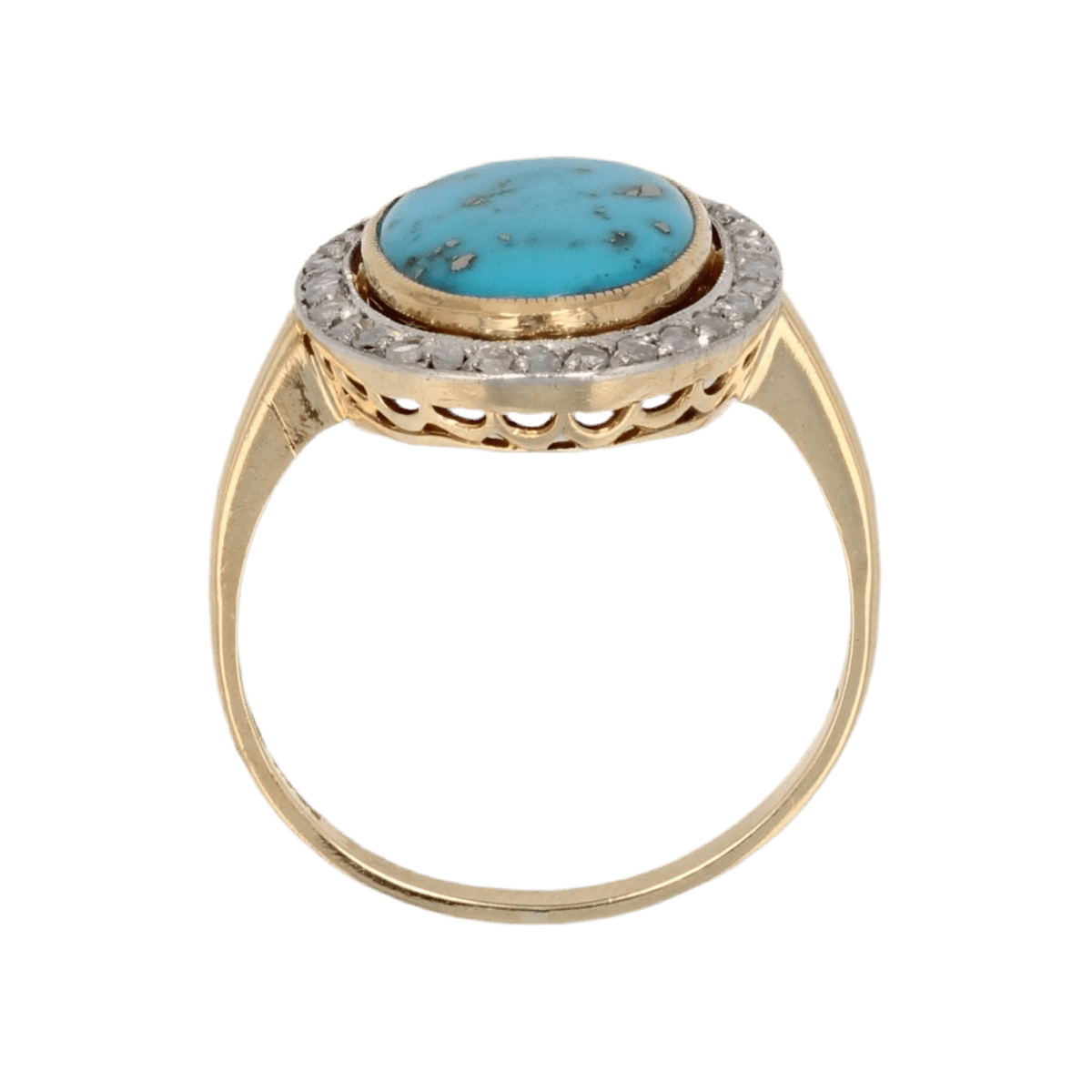 Bague Entourage en or jaune, platine, turquoise et diamants - Castafiore