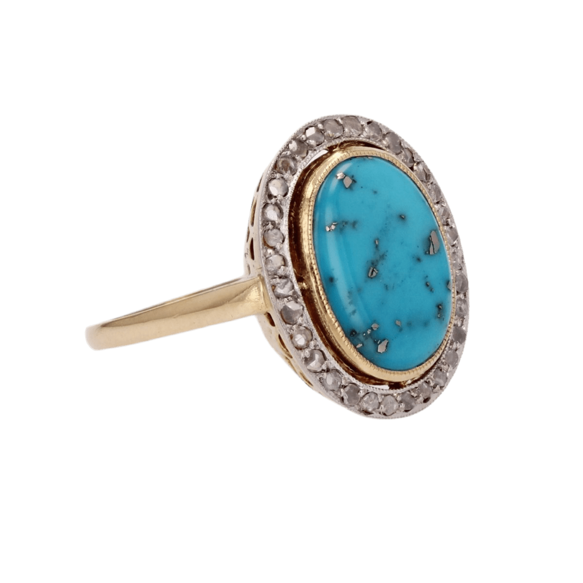 Bague Entourage en or jaune, platine, turquoise et diamants - Castafiore