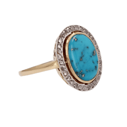 Bague Entourage en or jaune, platine, turquoise et diamants - Castafiore