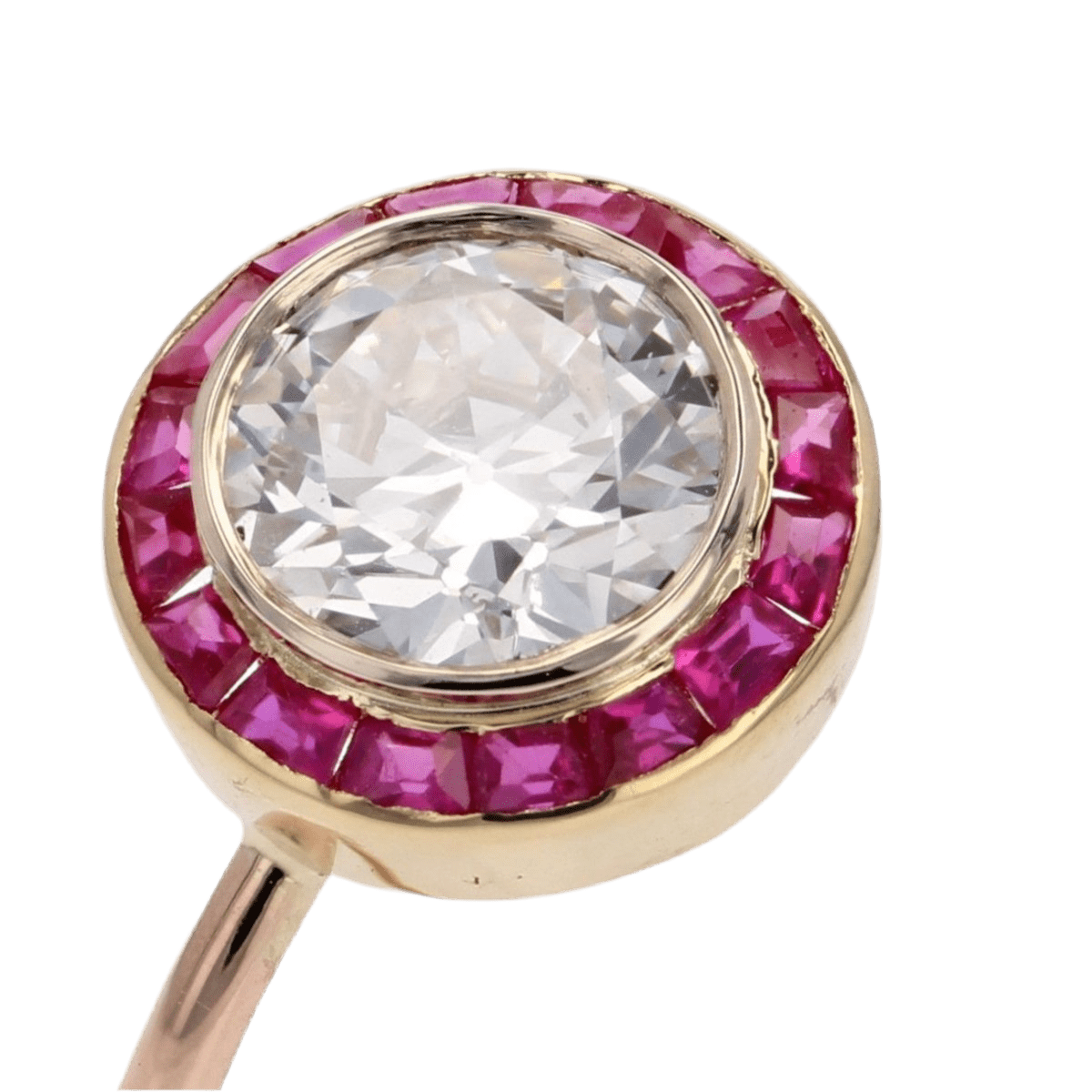 Bague Entourage en or jaune, rubis et diamant - Castafiore