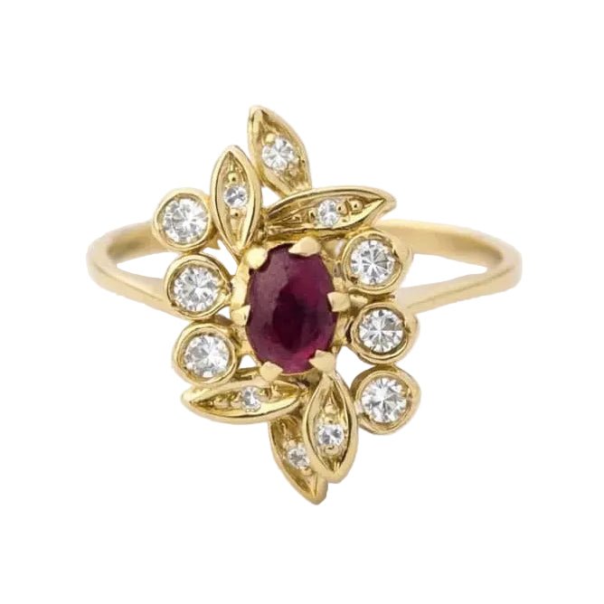Bague Entourage en or jaune, rubis et diamants - Castafiore
