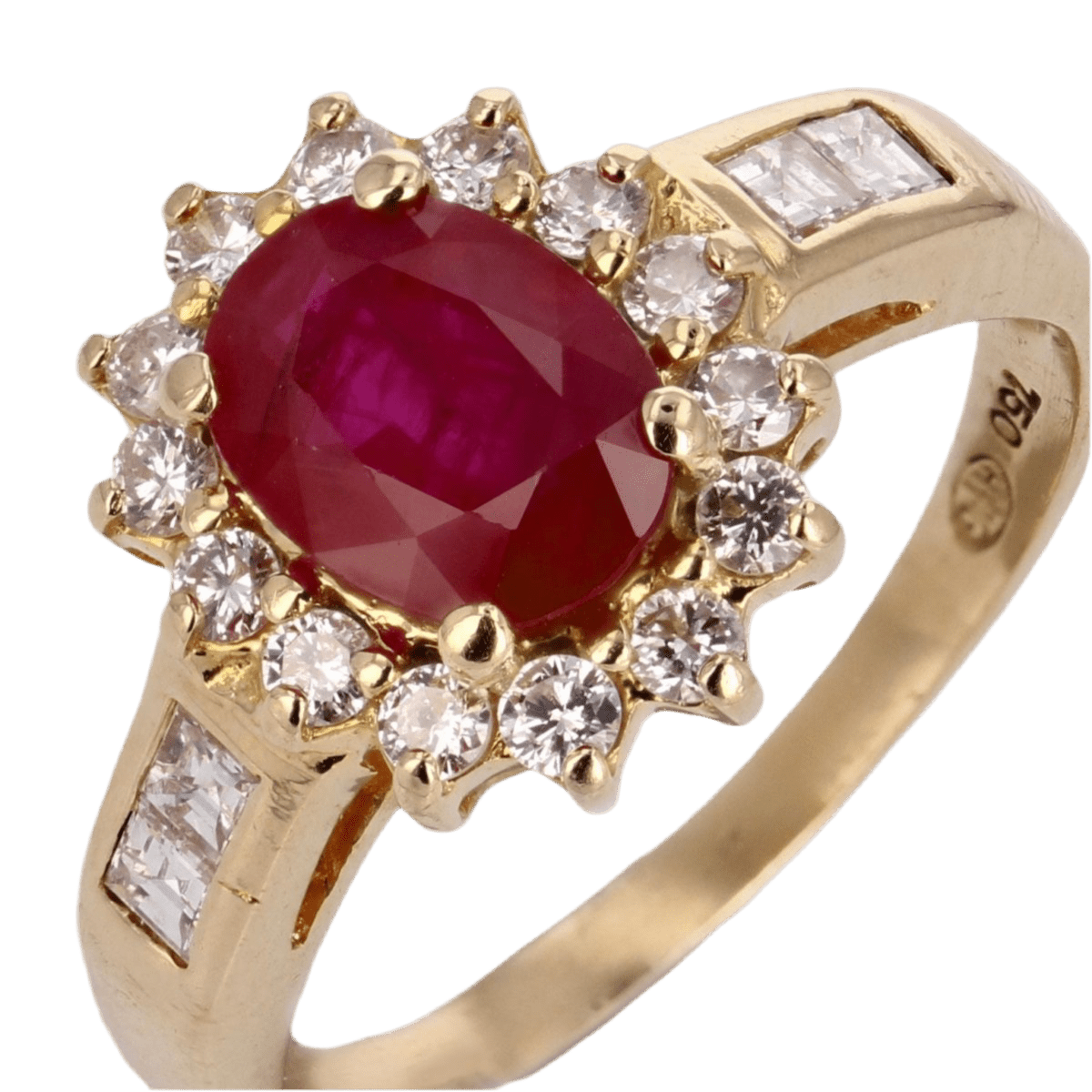 Bague Entourage en or jaune, rubis et diamants - Castafiore