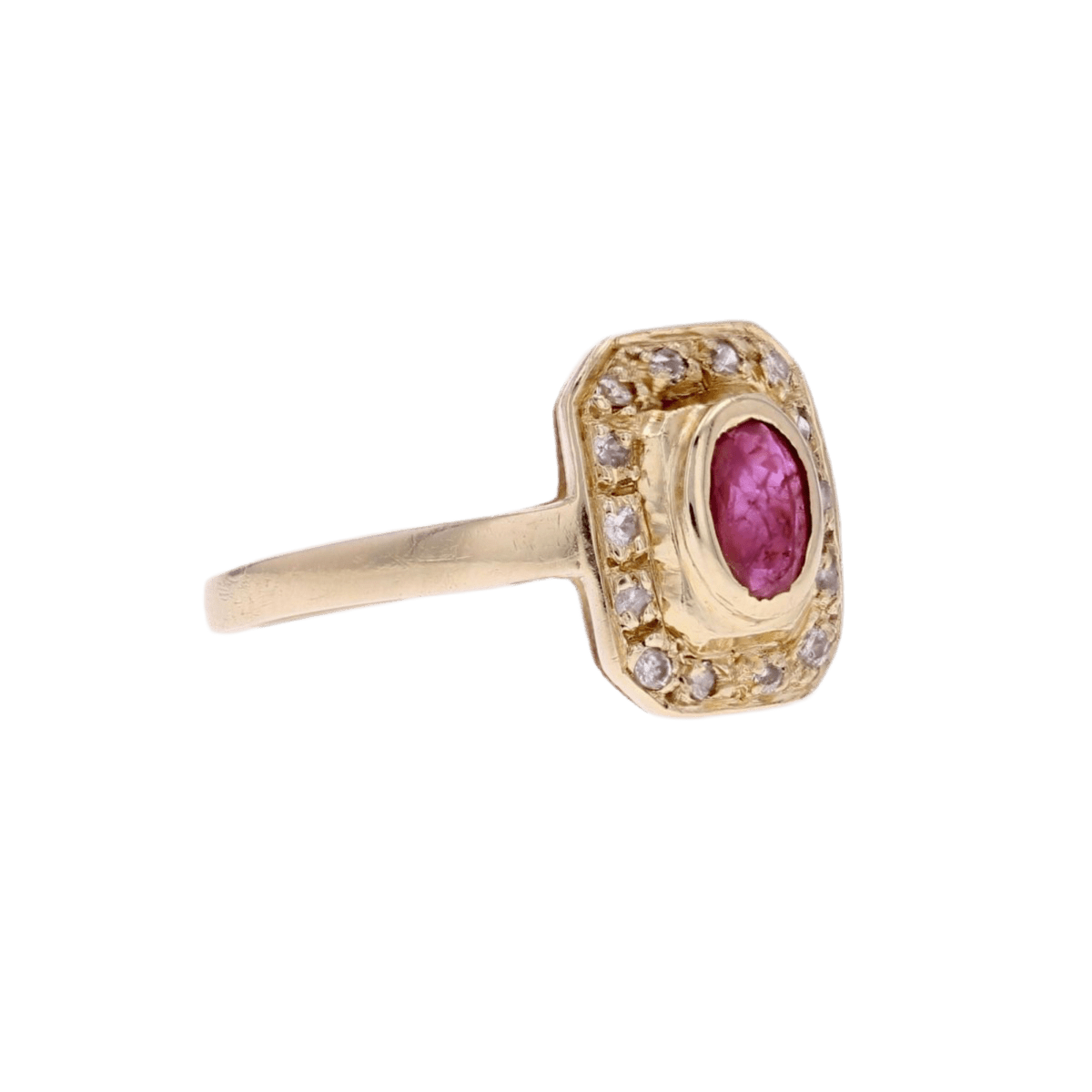 Bague Entourage en or jaune, rubis et diamants - Castafiore