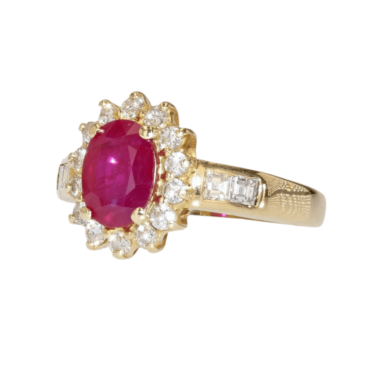 Bague Entourage en or jaune, rubis et diamants - Castafiore