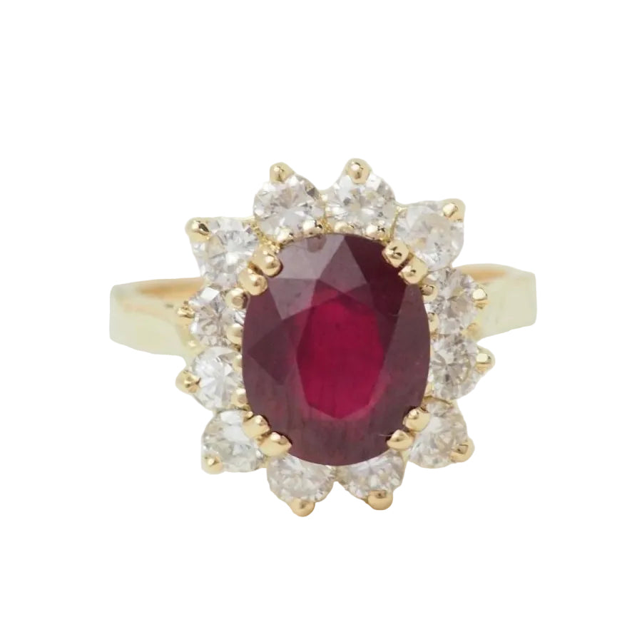 Bague entourage en or jaune rubis et diamants - Castafiore