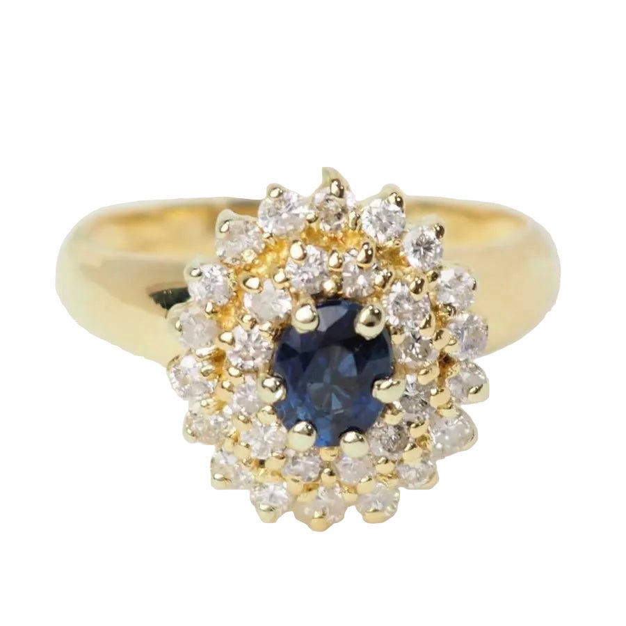 Bague Entourage en or jaune, saphir, et diamants - Castafiore