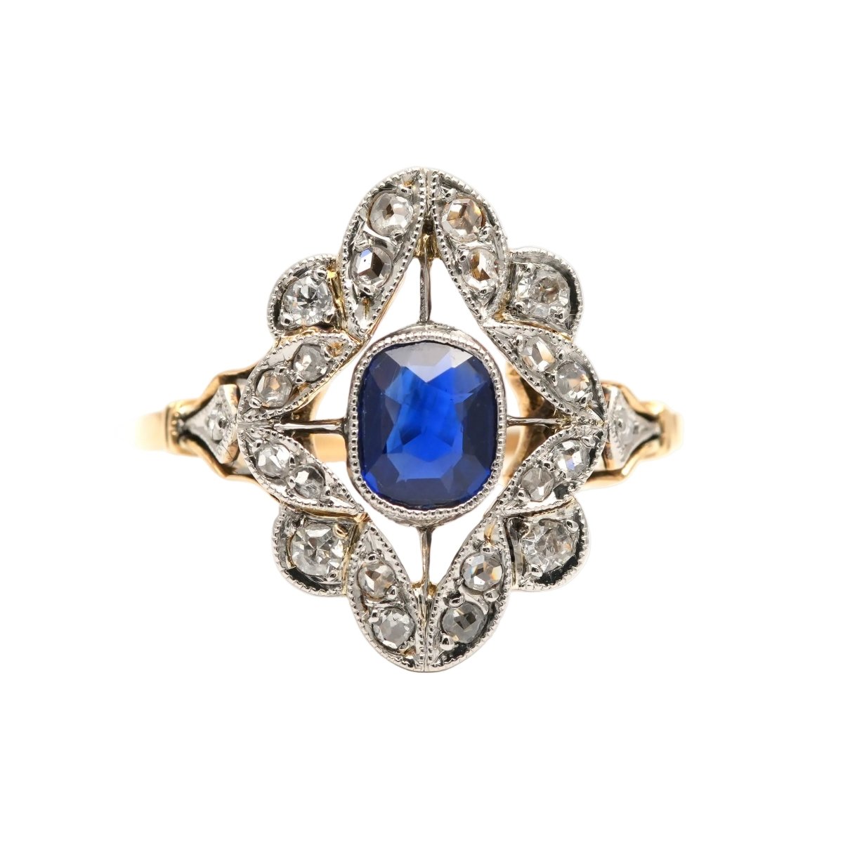 Bague Entourage en or jaune, saphir et diamants - Castafiore