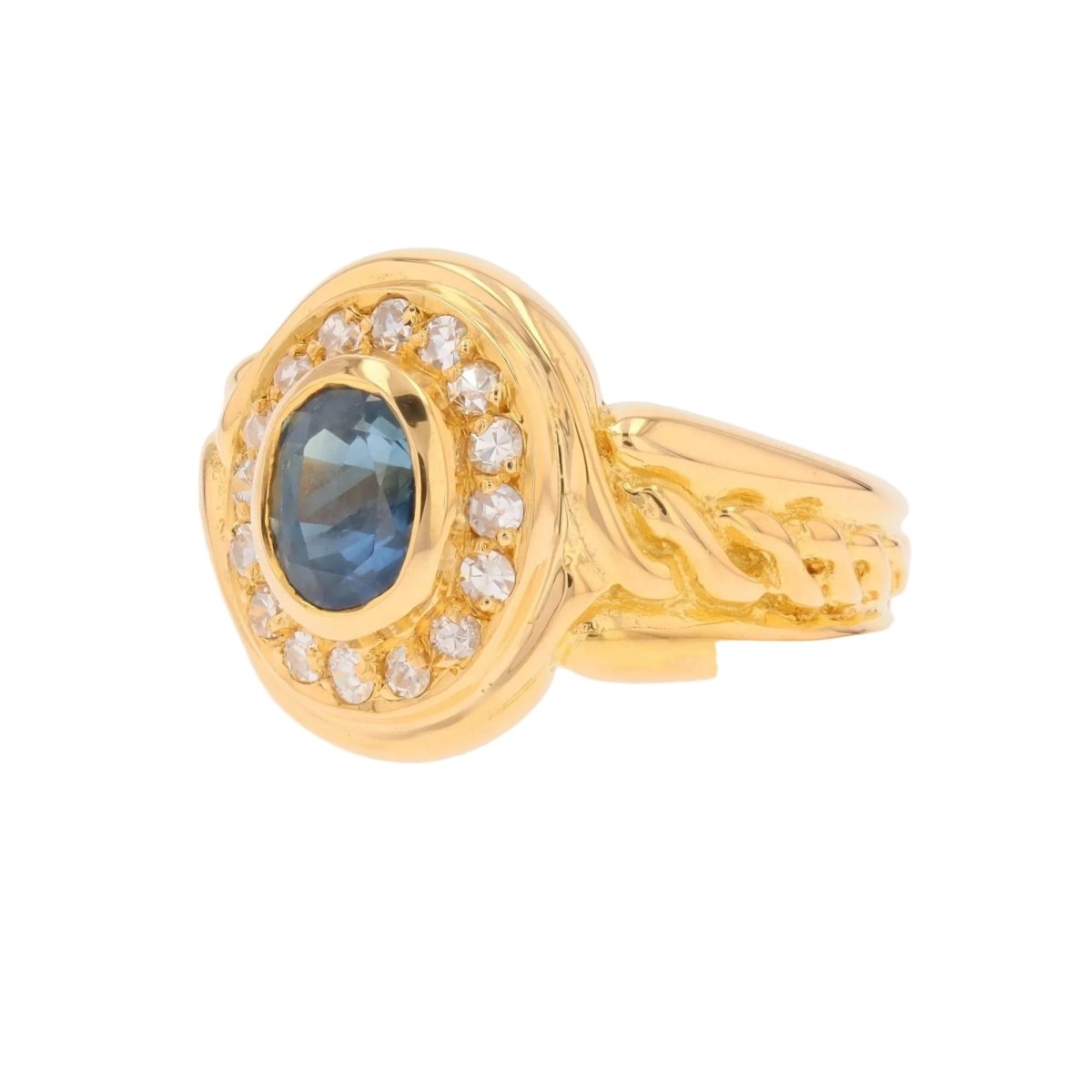 Bague Entourage en or jaune, saphir et diamants - Castafiore