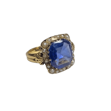 Bague Entourage en or jaune, saphir et perles - Castafiore