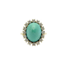 Bague Entourage en or jaune, turquoise et diamants - Castafiore