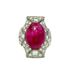 Bague Entourage en or platine, rubis et diamants - Castafiore