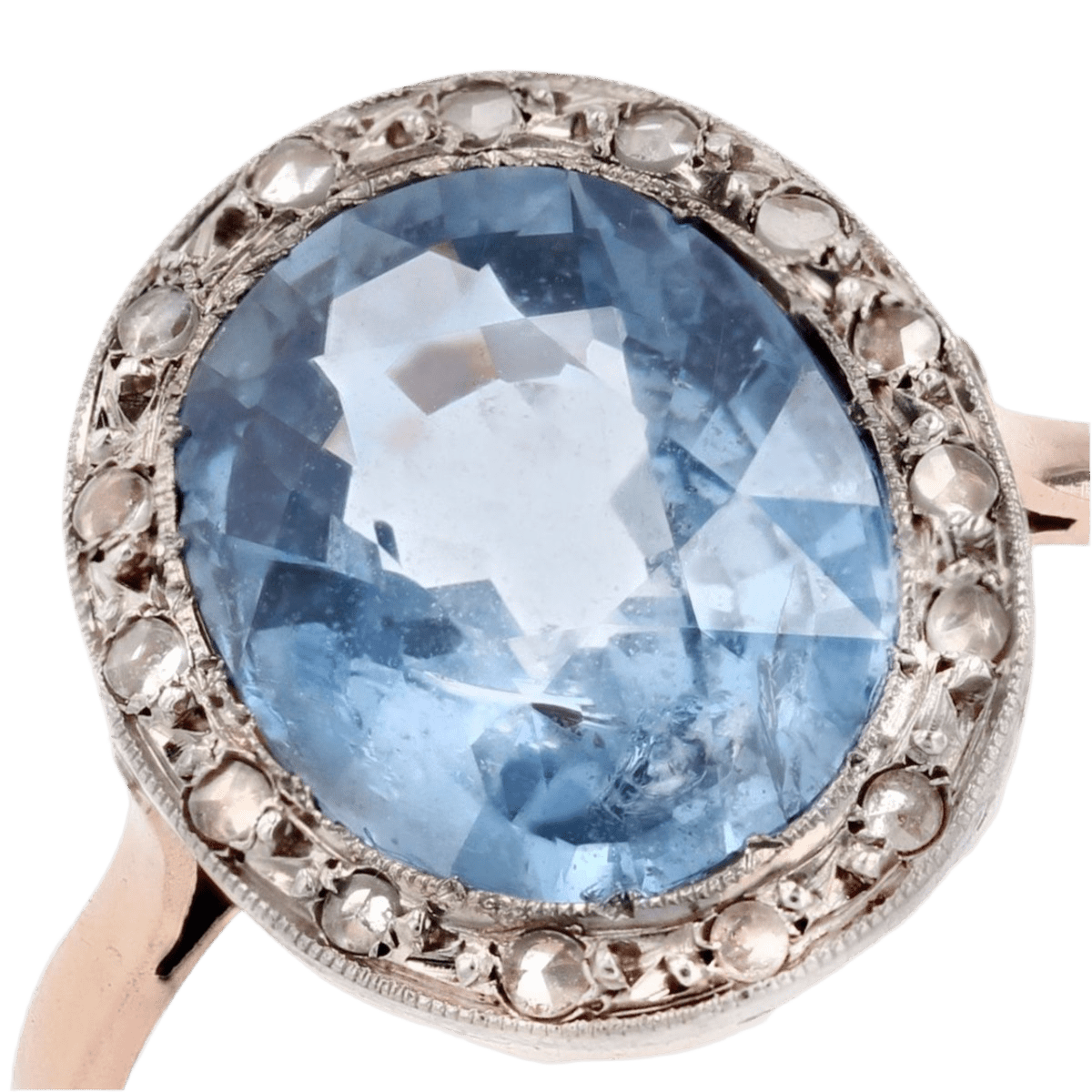 Bague Entourage en or rose, platine, saphir et diamants - Castafiore