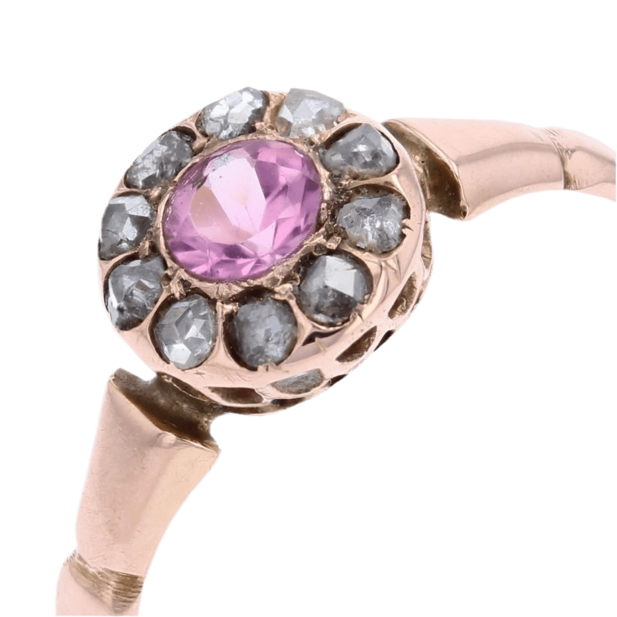 Bague Entourage en or rose, saphir et diamants - Castafiore