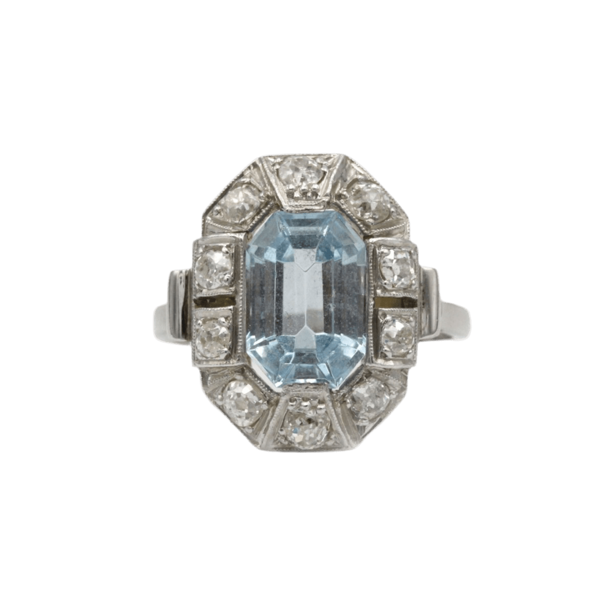 Bague Entourage en platine, aigue - marine et diamants - Castafiore