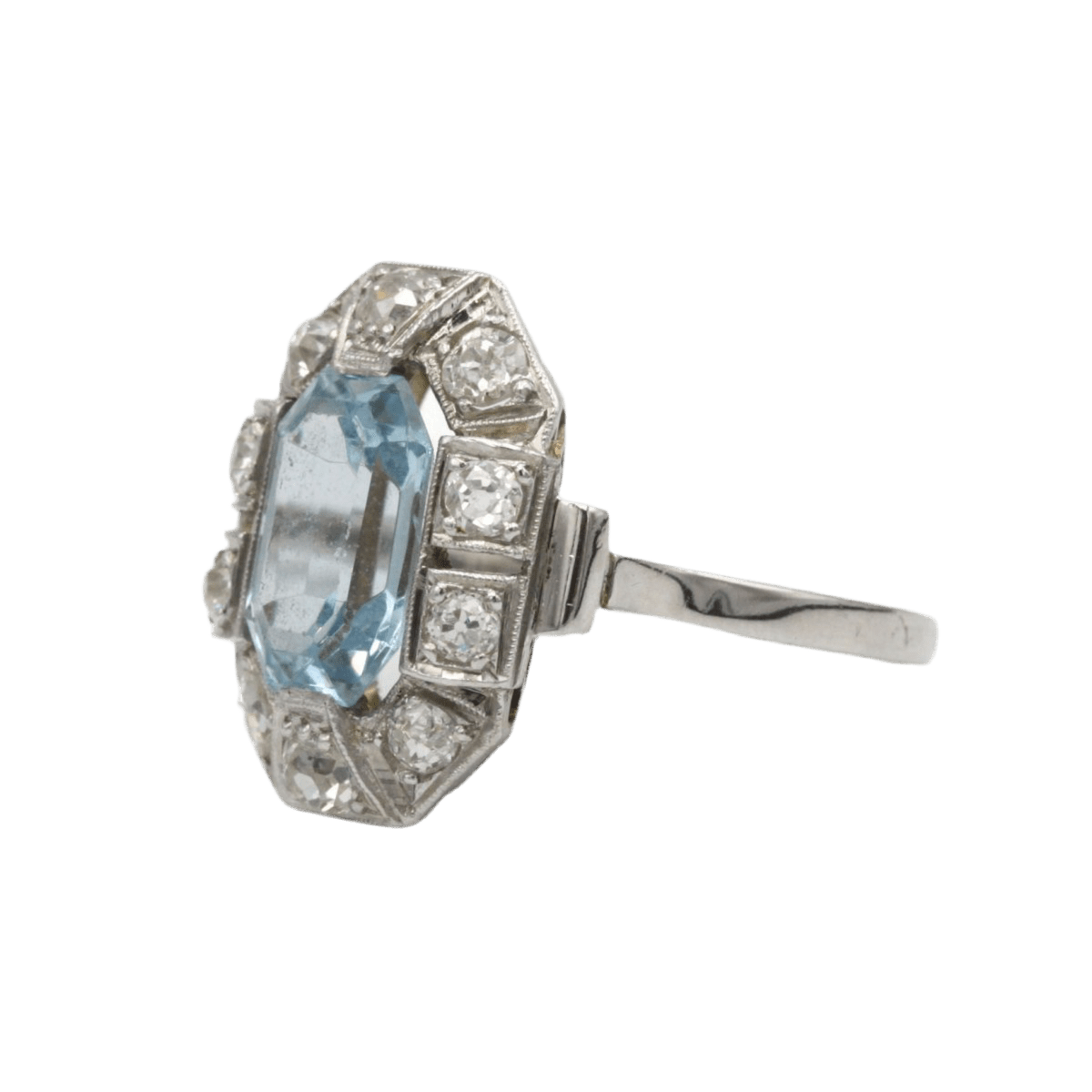 Bague Entourage en platine, aigue - marine et diamants - Castafiore