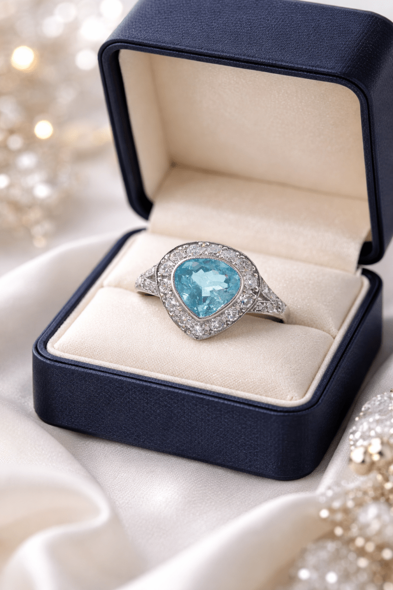 Bague Entourage en platine, aigue-marine et diamants - Castafiore
