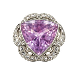 Bague Entourage en platine, kunzite rose - lilas, et diamants - Castafiore