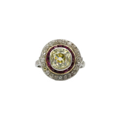 Bague Entourage en platine, rubis et diamants - Castafiore