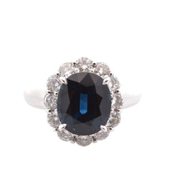 Bague Entourage en platine, saphir et diamants - Castafiore