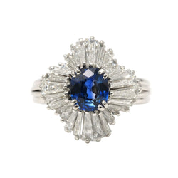 Bague Entourage en platine, saphir et diamants - Castafiore