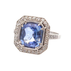 Bague Entourage en platine, saphir et diamants - Castafiore
