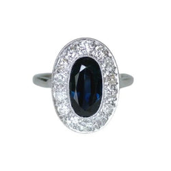 Bague Entourage en platine, saphir et diamants - Castafiore