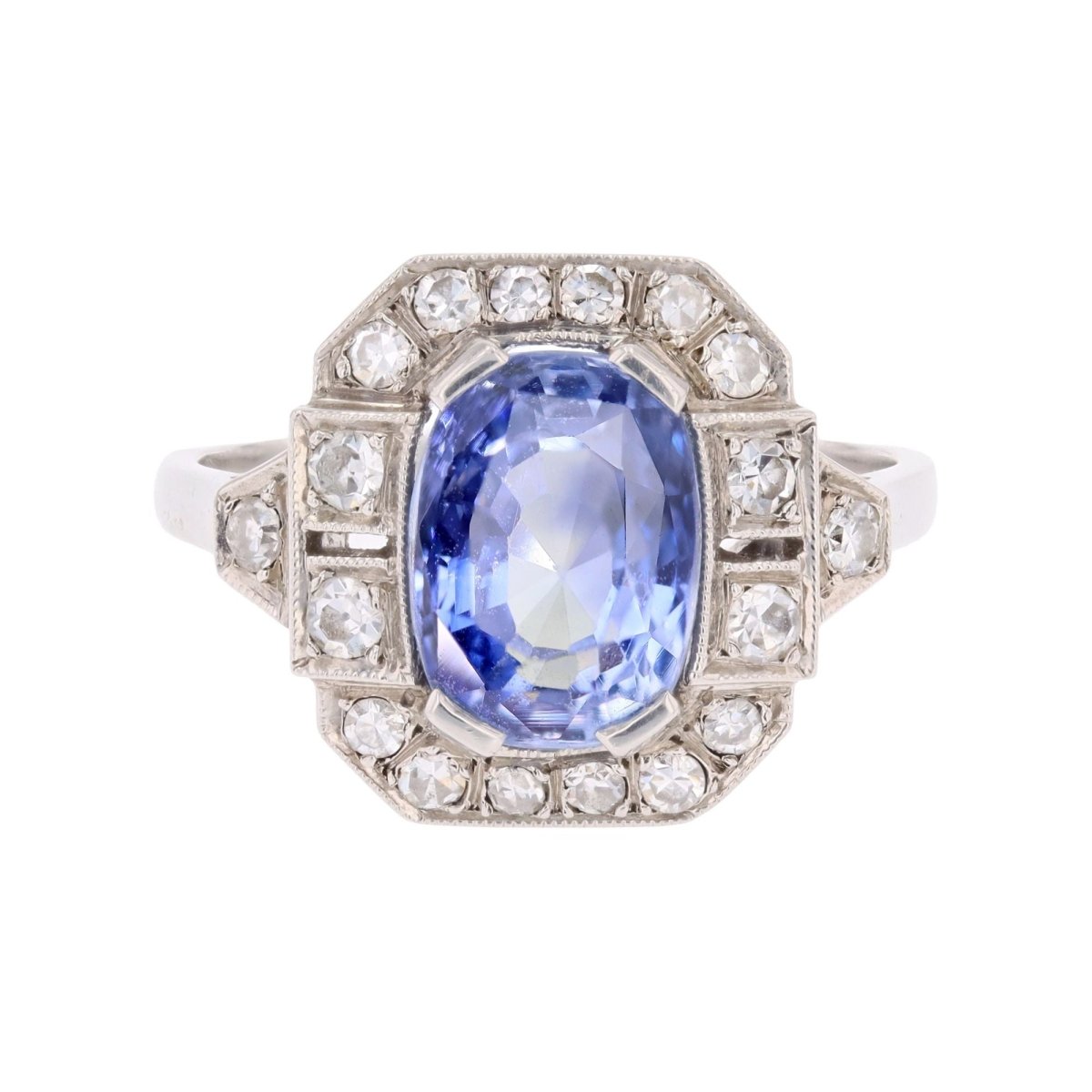 Bague Entourage en platine, saphir et diamants - Castafiore