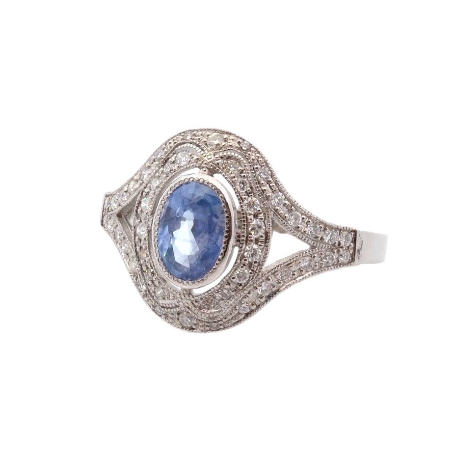Bague Entourage en platine, saphir et diamants