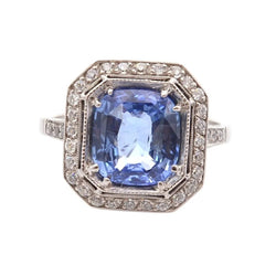 Bague Entourage en platine, saphir et diamants - Castafiore