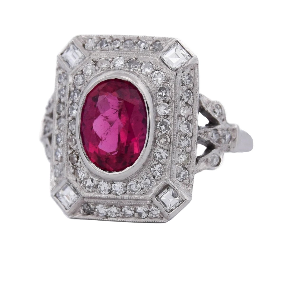 Bague Entourage en platine, tourmaline et diamants - Castafiore