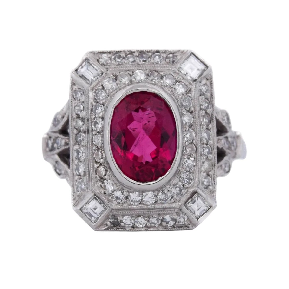 Bague Entourage en platine, tourmaline et diamants - Castafiore
