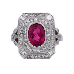 Bague Entourage en platine, tourmaline et diamants - Castafiore