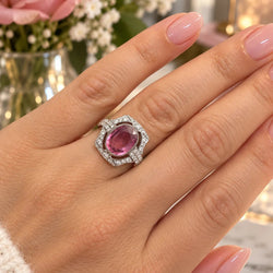 Bague Entourage en platine, tourmaline et diamants - Castafiore