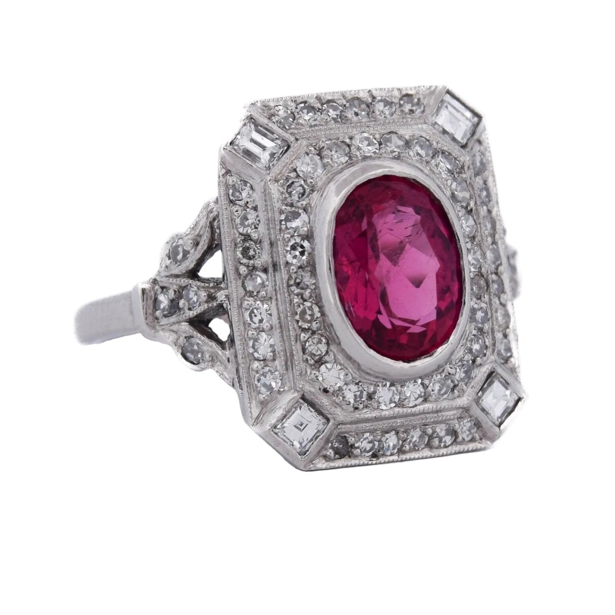 Bague Entourage en platine, tourmaline et diamants - Castafiore