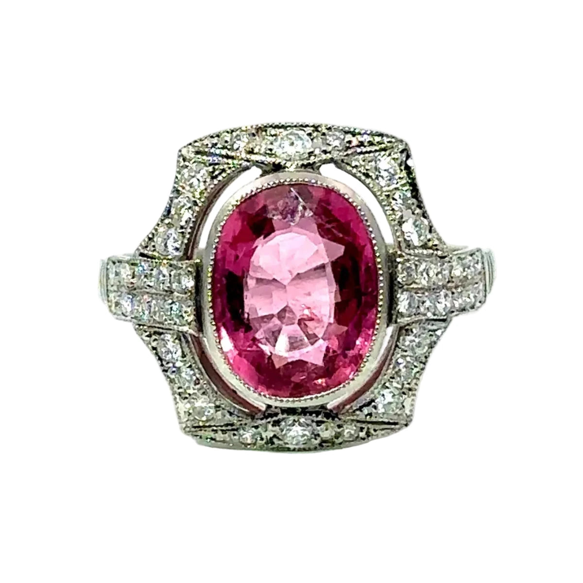 Bague Entourage en platine, tourmaline et diamants - Castafiore