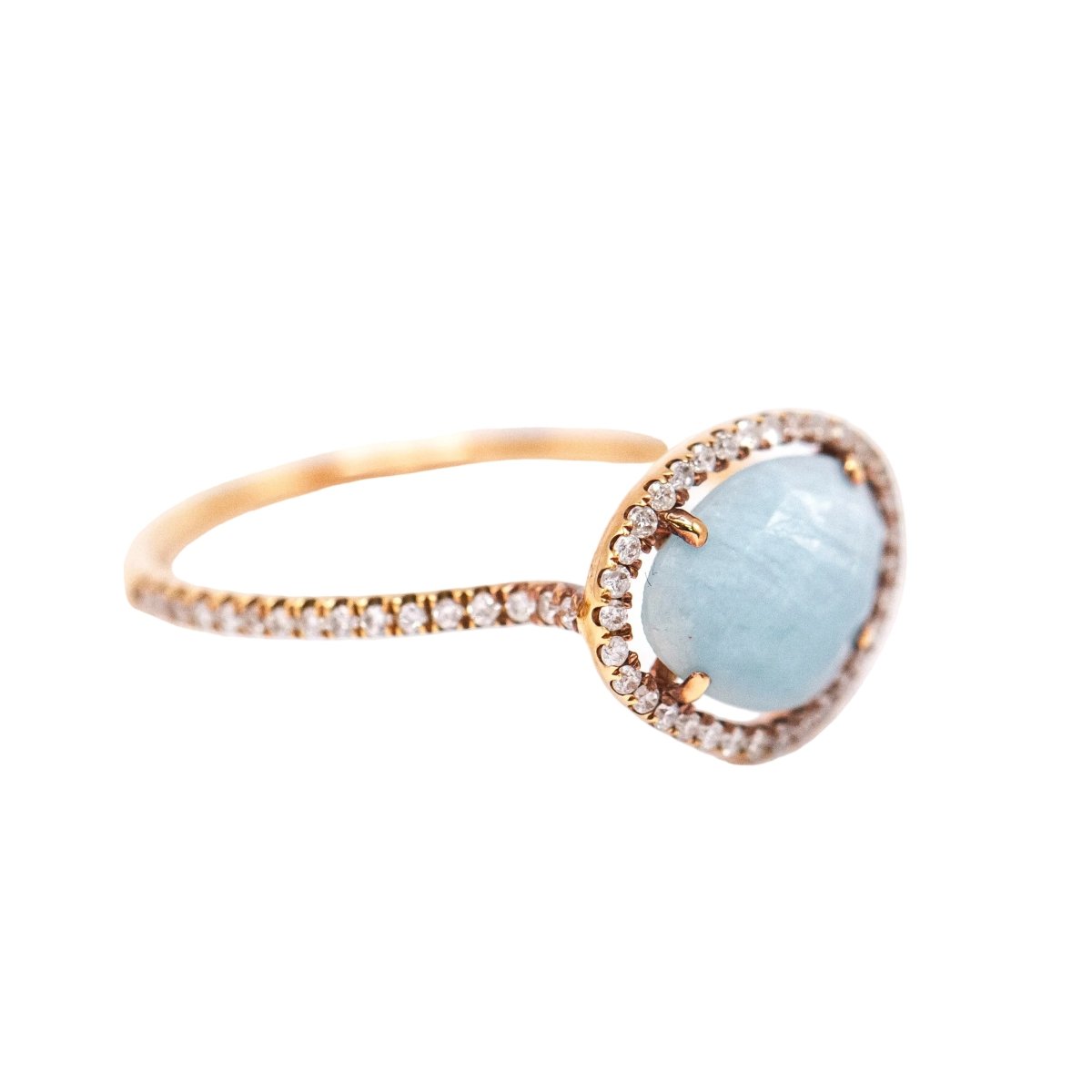 Bague Entourage MEIRAT en or jaune, aigue - marine et diamants - Castafiore