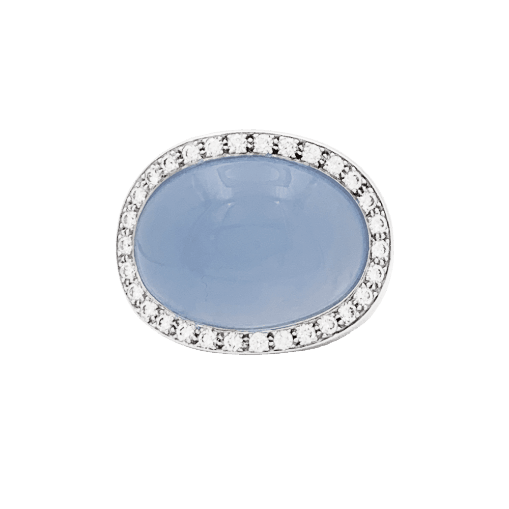 Bague Entourage VAN CLEEF & ARPELS en or blanc, calcédoine et diamants - Castafiore