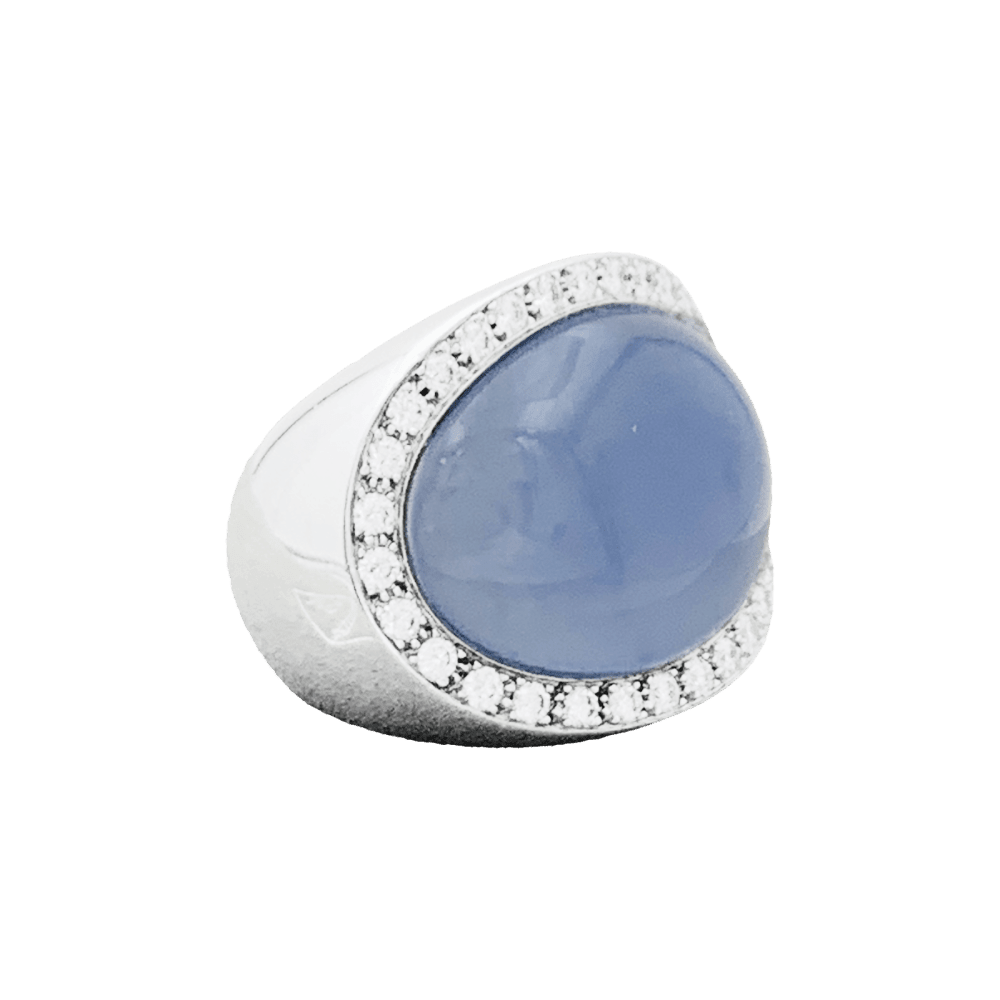 Bague Entourage VAN CLEEF & ARPELS en or blanc, calcédoine et diamants - Castafiore