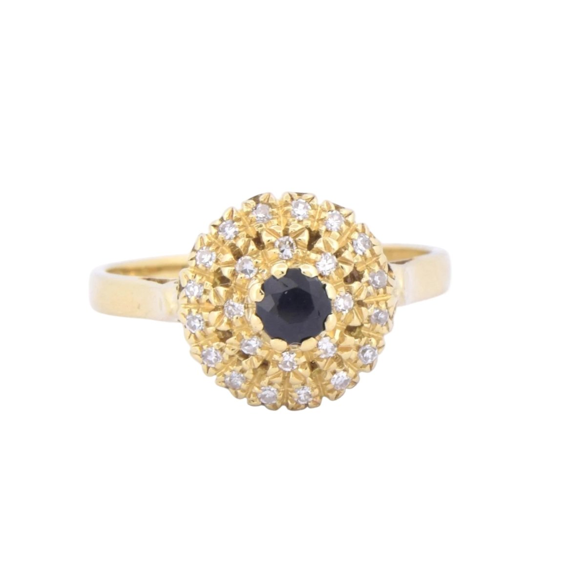 Bague Entourage Vintage en or jaune, saphir et diamants - Castafiore