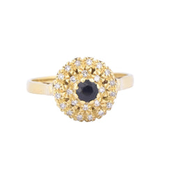 Bague Entourage Vintage en or jaune, saphir et diamants - Castafiore