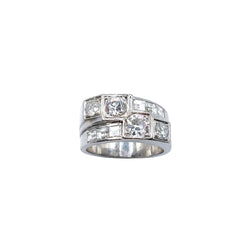Bague EQUILIBRIA Tank asymétrique en platine et diamants - Castafiore