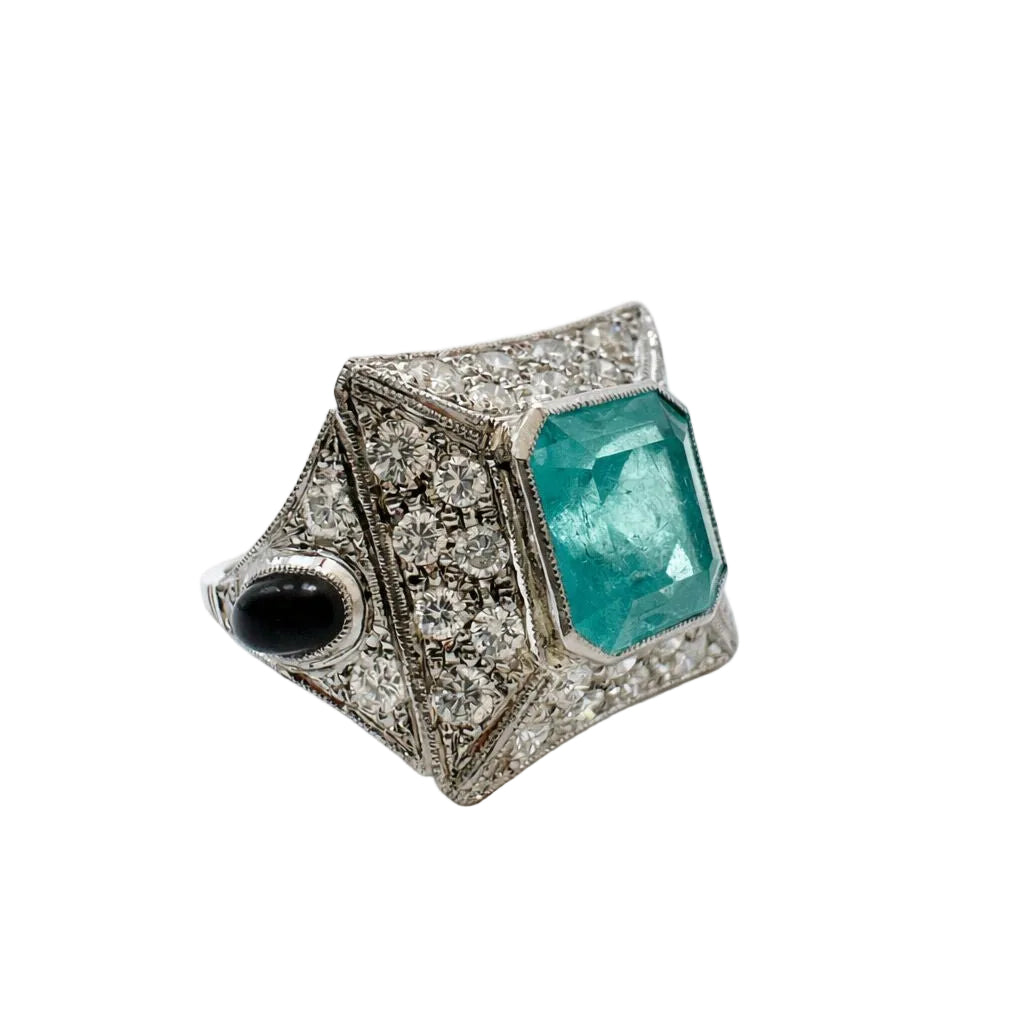 Bague esmeralda et diamants en or blanc - Castafiore