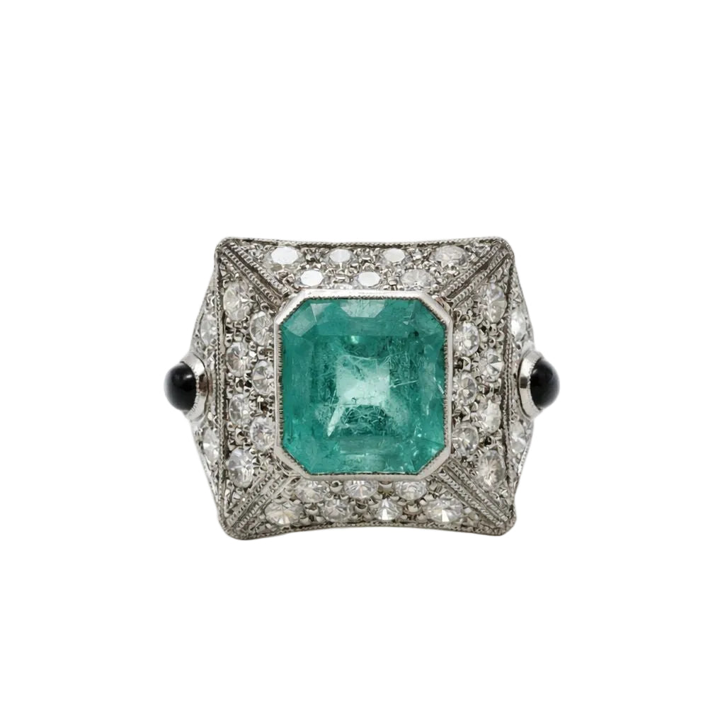 Bague esmeralda et diamants en or blanc - Castafiore