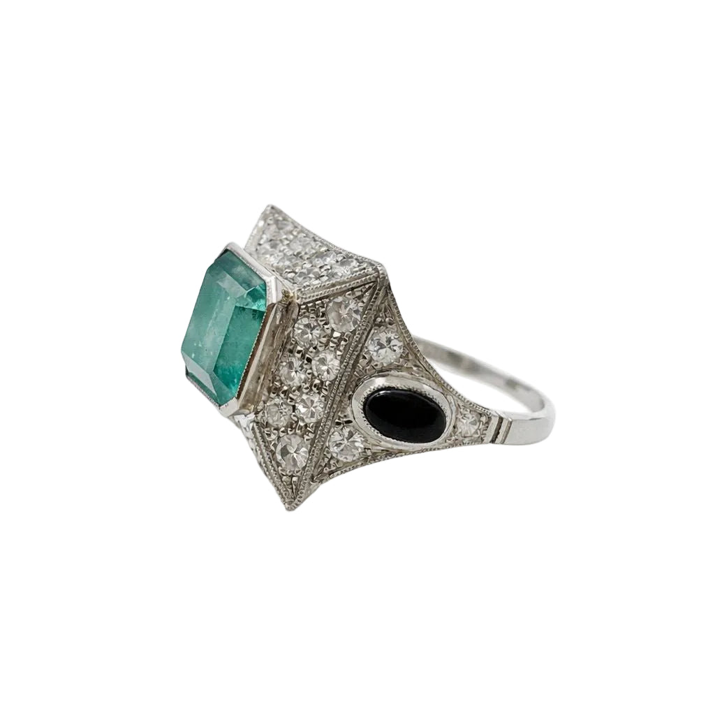 Bague esmeralda et diamants en or blanc - Castafiore