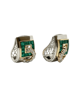 Bague et Boucles d'oreilles LUCIANO SOMENZI en or blanc, or rose, émeraudes et diamants - Castafiore