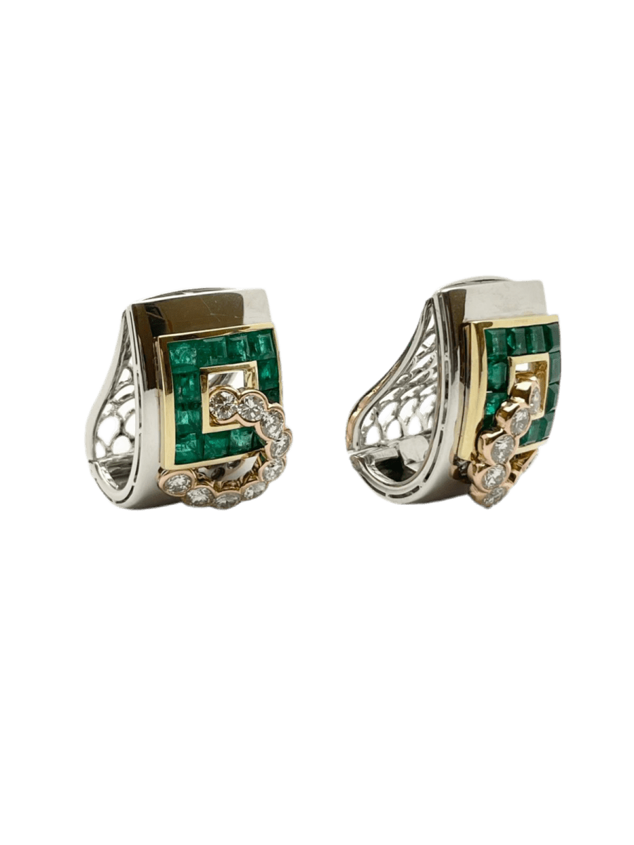 Bague et Boucles d'oreilles LUCIANO SOMENZI en or blanc, or rose, émeraudes et diamants - Castafiore