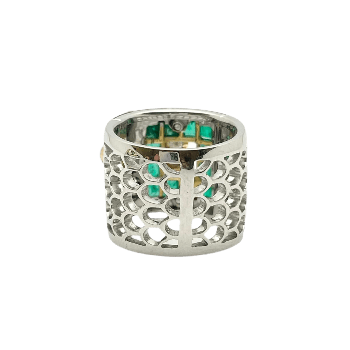 Bague et Boucles d'oreilles LUCIANO SOMENZI en or blanc, or rose, émeraudes et diamants - Castafiore