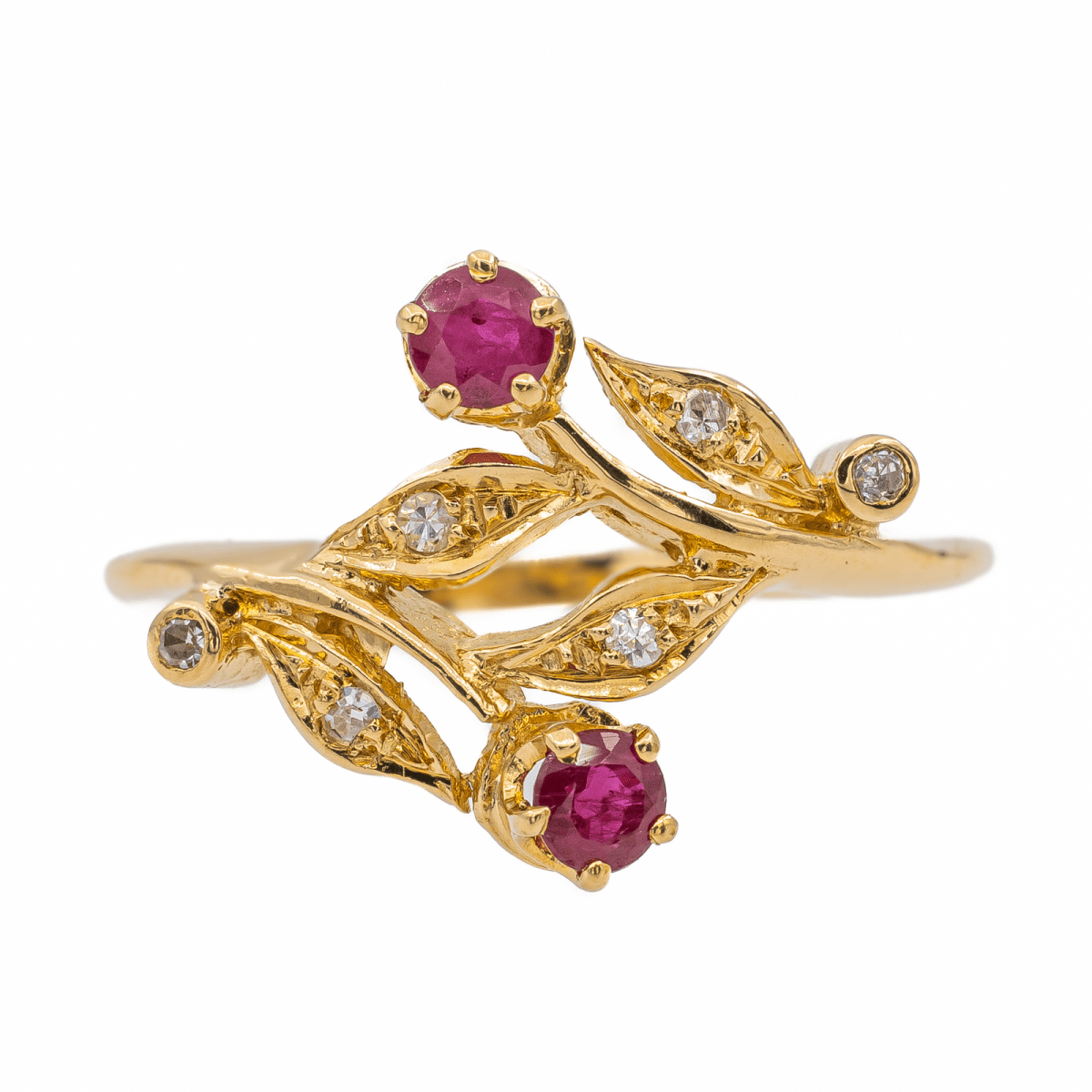Bague Feuille Or jaune Rubis - Castafiore