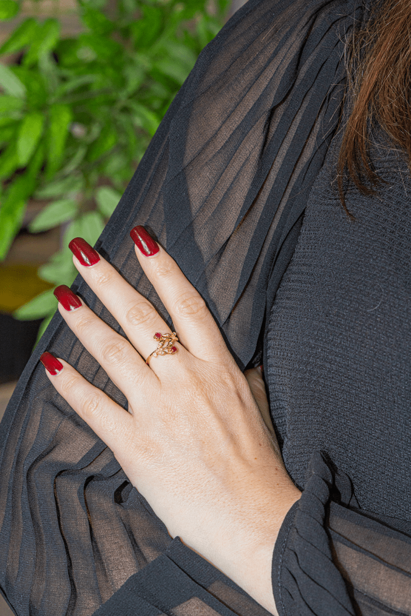 Bague Feuille Or jaune Rubis - Castafiore