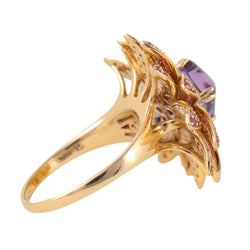 Bague Fleur en Or, Améthyste, Diamants et Saphirs Roses - Castafiore